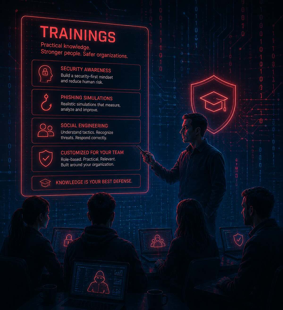 Illustration of a cybersecurity training session for employees